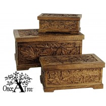 Mango Wood Leaf Design Set Of 3 Boxes 42.5cm
