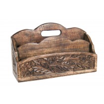 Mango Wood Leaf Design Carved Letter Rack (2 per box) 30cm