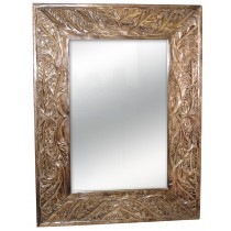 Mango Wood Leaf Design Carved Mirror 63.5cm