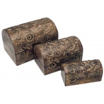 Mango Wood Tree Of Life Design Set Of 3 Boxes 23cm