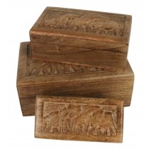Mango Wood Elephant Design Boxes (Set of 3) 25cm