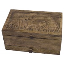 Mango Wood Elephant Design Jewellery Box 25cm