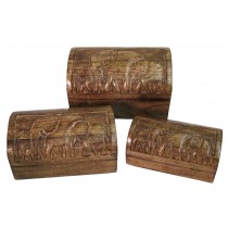 Mango Wood Elephant Large Set Of 3 Domed Boxes 30.5cm