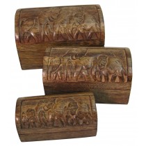 Mango Wood Elephant Set Of 3 Domed Boxes 23cm