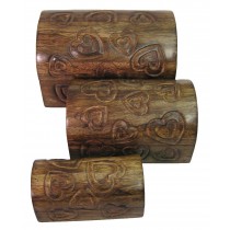 Mango Wood Heart Set Of 3 Domed Boxes 23cm