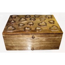 Mango Wood Heart Design Vanity Box (Mirror & Drawer) 33cm