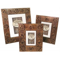 Set/3 Heart Design Photo Frames Mango Wood