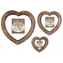 Mango Wood Set/3 Free Standing or Hanging Heart Photo Frame 30cm