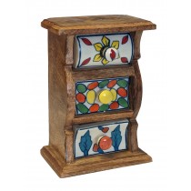 Mango Wood Ceramic 3 Drawer Almirah 18cm