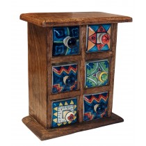 20.5cm Mango Wood Ceramic 6 Drawer Almirah