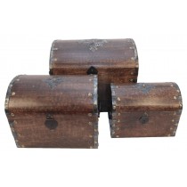 Set of 3 Mango Wood Dome Boxes with Metal Overlay 35.5cm