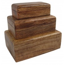 Mango Wood Set Of 3 Plain Oblong Boxes 23cm