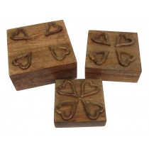 Mango Wood Set Of 3 Heart Boxes 25.5cm