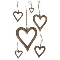 Mango Wood Set Of 6 Hanging Hearts 36cm