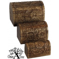Mango Wood Set Of 3 Flower Domed Boxes 23cm