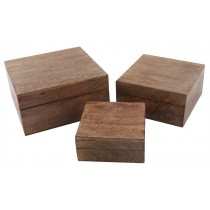 Mango Wood Set Of 3 Square Boxes 20cm