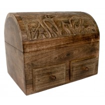 Mango Wood Elephant Dome Top Box with 2 Drawers 25.5cm