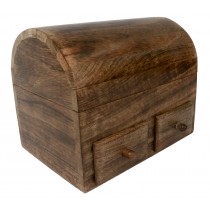 Mango Wood Plain Dome Top Box with 2 Drawers 25.5cm