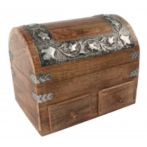 Mango Wood Metal Overlay Dome Top Box with 2 Drawers 25.5cm