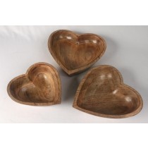 Mango Wood Set of 3 Heart Bowls