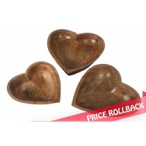Mango Wood Set of 3 Heart Bowls