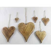 Mango Wood Set Of 6 Hanging Hearts 34cm