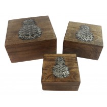 Mango Wood Pineapple Overlay Design Set/3 Boxes 20.5cm
