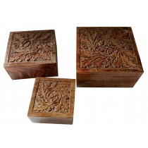 Mango Wood Acorn Design Set/3 Boxes 20cm