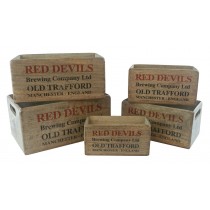 Set of 5 Mango Wood Red Devil Brewery Crates 34cm