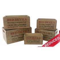 Set of 5 Mango Wood Red Devil Brewery Crates 34cm