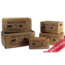 Set of 5 Mango Wood Man Cave Crates 34cm