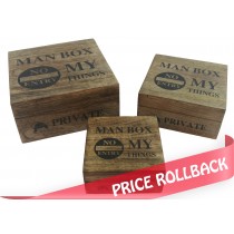 Set/3 Mango Wood Man Cave Boxes 20.5cm