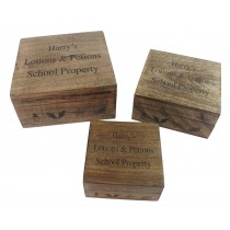 Set/3 Mango Wood Harry Boxes 20.5cm