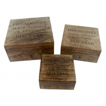 Set/3 Mango Wood Hermione Boxes 20.5cm