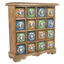 Mango Wood Ceramic 16 Drawer Almirah 33.5cm