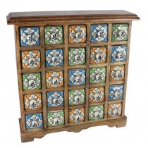 Mango Wood Ceramic 25 Drawer Almirah 41.9cm