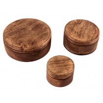 Mango Wood Set Of 3 Round Pots Burnt Finish 20cm