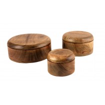 Mango Wood Set Of 3 Round Pots Burnt Finish 20cm