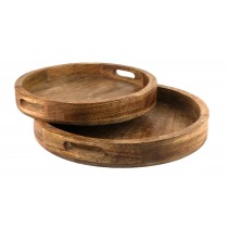 Mango Wood Set of 2 Plain Circular Trays - 35.8cm