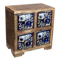 Ceramic 4 Drawer Almirah Mango Wood - Dark Blue - 15cm