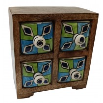 Ceramic 4 Drawer Almirah - Green and Blue Colour 15cm