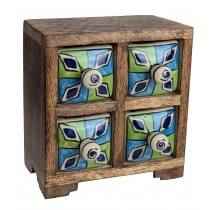 Ceramic 4 Drawer Almirah Mango Wood - Green and Blue - 15cm
