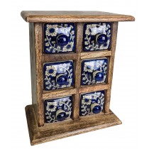 Ceramic 6 Drawer Almirah Mango Wood - Dark Blue - 20.5cm