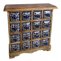 Ceramic 16 Drawer Almirah Mango Wood - Dark Blue - 33.5cm
