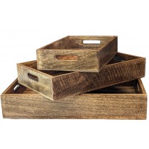 Set of 3 Trays - Plain - Burnt Finish - 45.7cm