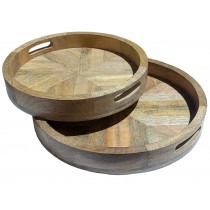Set of 2 Round Mango Herringbone Circular Trays - 35.8cm