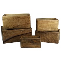 Set of 5 Mango Wood Plain Crates 34cm