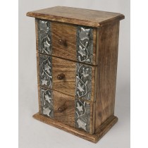 Mango Wood 3 Drawer Metal Overlay Chest 27cm