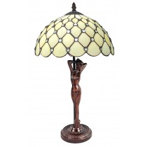 Cream Jewelled Tiffany Lamp With Lady Base 53cm With 30 Dia 
