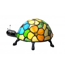 Flower Design Tiffany Beetle Lamp With Cast Iron Base - 22cm